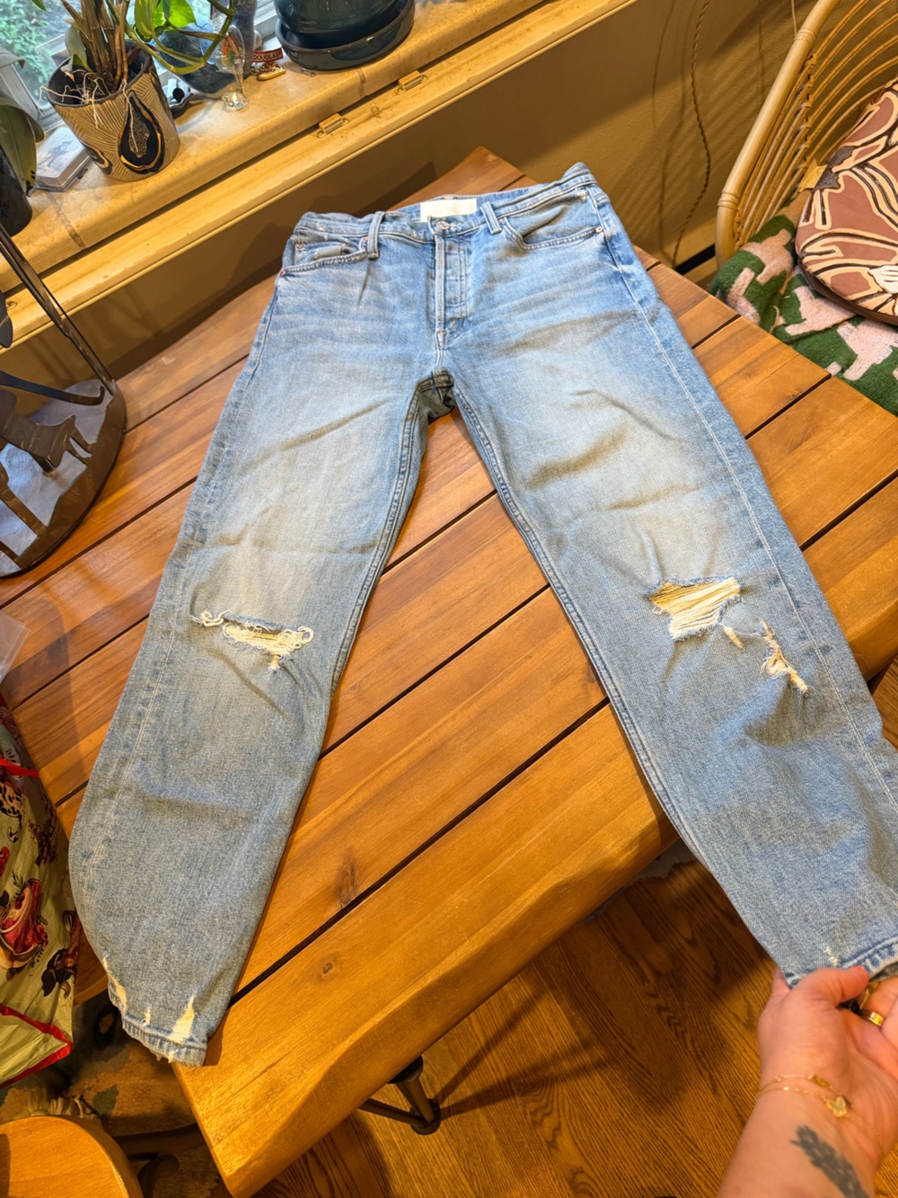 MOTHER Light Blue Distressed Boyfriend Jeans